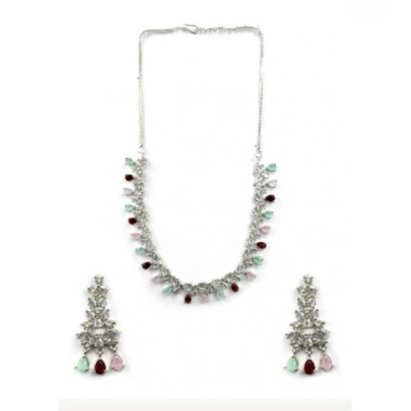 Generic Women's Brass Silver Plated Necklace set (Multicolor) Generic Women's Brass Silver Plated Necklace set (Multicolor)
