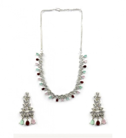 Generic Women's Brass Silver Plated Necklace set (Multicolor) Generic Women's Brass Silver Plated Necklace set (Multicolor)