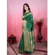 Generic Women's Banarasi Silk Printed Saree With Unstitched Blouse 5.5Mtr (Green)