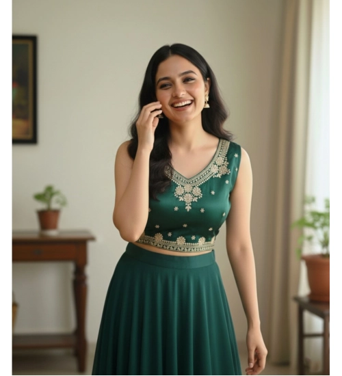 Generic Women's Zimmi Choo Embroidered V-Neck Padded Blouse (Green 38 Ready (Self Alterable 36–40)