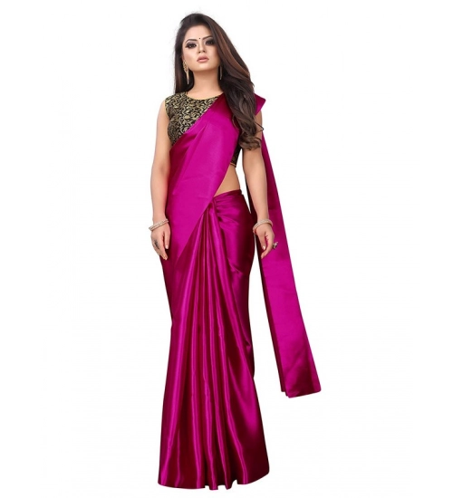 Generic Women's Satin Printed Saree With Unstitched Blouse 5.5Mtr (Rani)