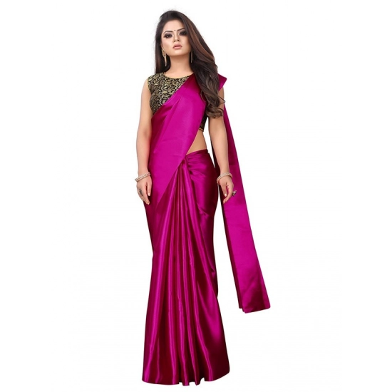 Generic Women's Satin Printed Saree With Unstitched Blouse 5.5Mtr (Rani)