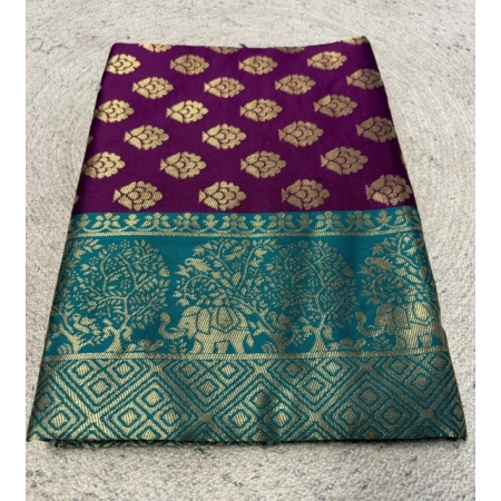 Generic Women's Jacquard Printed Saree With Unstitched Blouse 5.5Mtr (Purple)