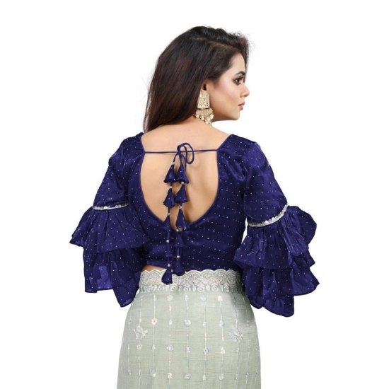 Generic Women's Organza Solid V Neck Layered Ruffle Sleeve Readymade Blouse (Navy Free Size , up to 38–40 Bust)-PID65855 Generic Women's Organza Solid V Neck Layered Ruffle Sleeve Readymade Blouse (Navy Free Size , up to 38–40 Bust)-PID65855