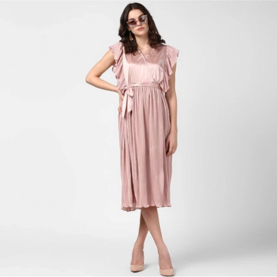 Generic Women's Polyester Pleated Flutter Dress (Champagne Gold) Generic Women's Polyester Pleated Flutter Dress (Champagne Gold)