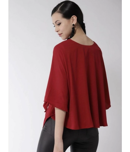 Generic Women's Polyester Solid Cape Sleeve Top (Red)