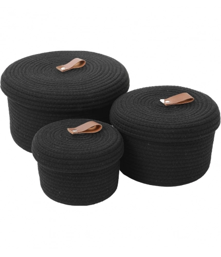Generic Cotton 3 Pcs Set Roti Box Storage Basket With Lid (Black)