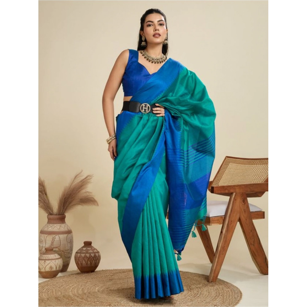 Generic Women's Raw_Silk Woven Saree With Unstitched Blouse 5.5Mtr (Aqua_Blue)