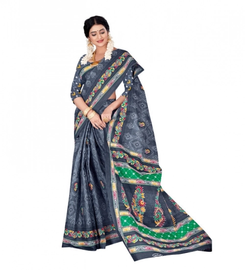 Generic Women's Soft Pure Cotton Printed Saree With Unstitched Blouse 5.5Mtr (Grey)
