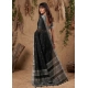 Generic Women's Linen Cotton Printed Saree With Unstitched Blouse 5.5Mtr (Black)