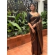 Generic Women's Litchi silk Printed Saree With Unstitched Blouse (Gold)