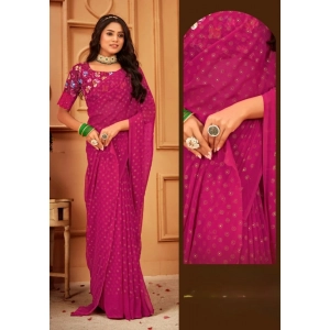 Generic Women's Printed Brasso Saree With Unstitched Blouse (Pink, 5-6 Mtrs)