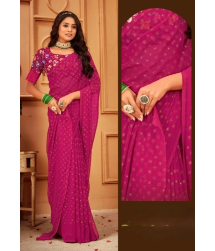 Generic Women's Printed Brasso Saree With Unstitched Blouse (Pink, 5-6 Mtrs)