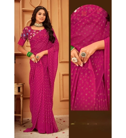 Generic Women's Printed Brasso Saree With Unstitched Blouse (Pink, 5-6 Mtrs)