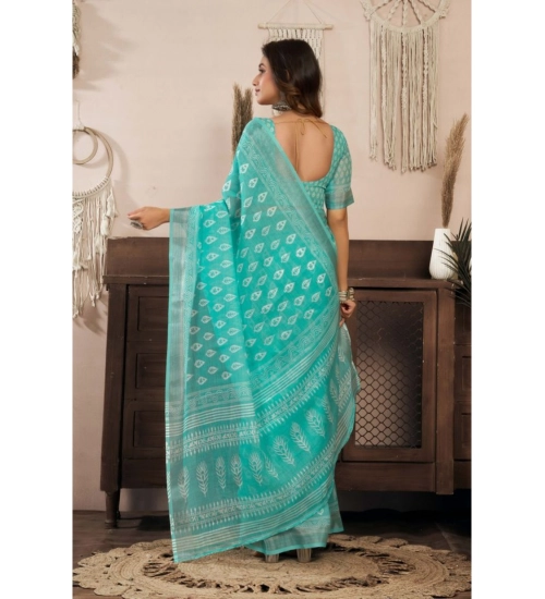 Generic Women's Linen Cotton Printed Ready To Wear Saree With Unstitched Blouse 5.5 Mtr (Sea_Green) Generic Women's Linen Cotton Printed Ready To Wear Saree With Unstitched Blouse 5.5 Mtr (Sea_Green)