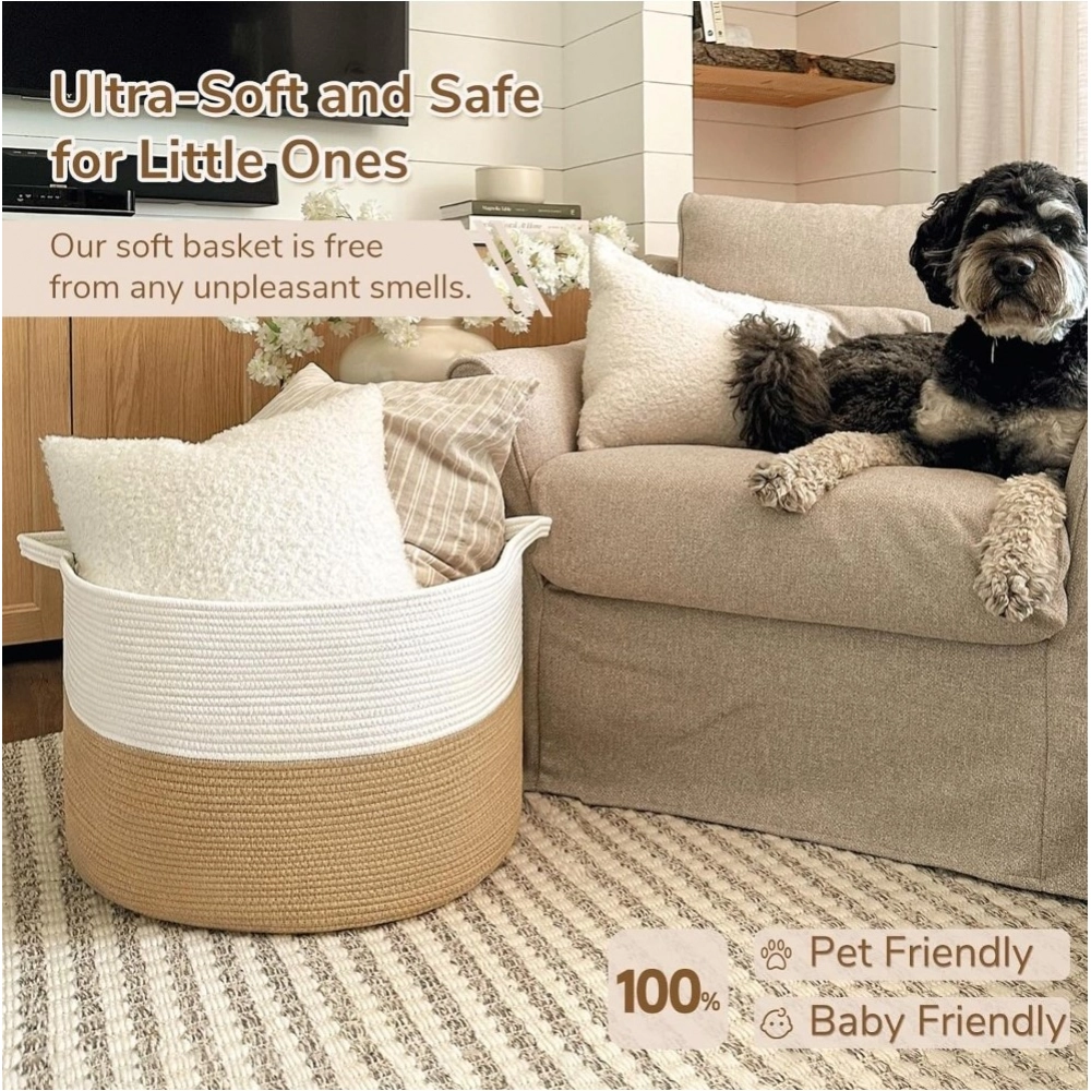 Generic Cotton Pack Of_1 16x14 Inch Storage Basket For Clothes With Out Lid (Beige-White) Generic Cotton Pack Of_1 16x14 Inch Storage Basket For Clothes With Out Lid (Beige-White)