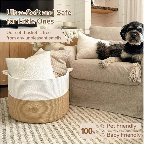 Generic Cotton Pack Of_1 16x14 Inch Storage Basket For Clothes With Out Lid (Beige-White) Generic Cotton Pack Of_1 16x14 Inch Storage Basket For Clothes With Out Lid (Beige-White)