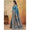 Generic Women's Silk Blend Printed Saree With Unstitched Blouse 5.5Mtr (Teal)