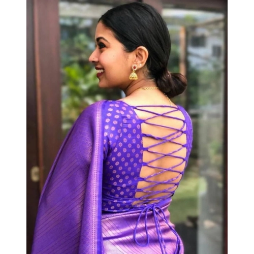 Women's Litchi silk Printed Saree With Unstitched Blouse (Purple) Women's Litchi silk Printed Saree With Unstitched Blouse (Purple)