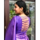 Generic Women's Litchi silk Printed Saree With Unstitched Blouse (Purple)