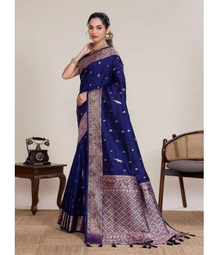 Generic Women's Jacquard Woven Saree With Unstitched Blouse 5.5Mtr (Navy)