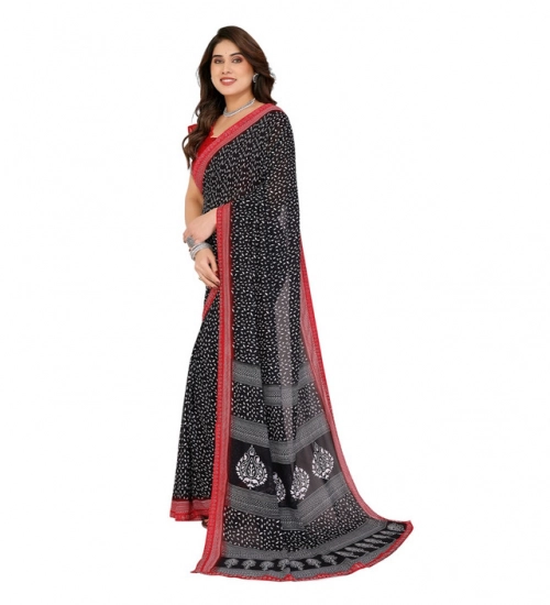 Generic Women's Georgette Printed Saree With Unstitched Blouse 5.5Mtr (Black)