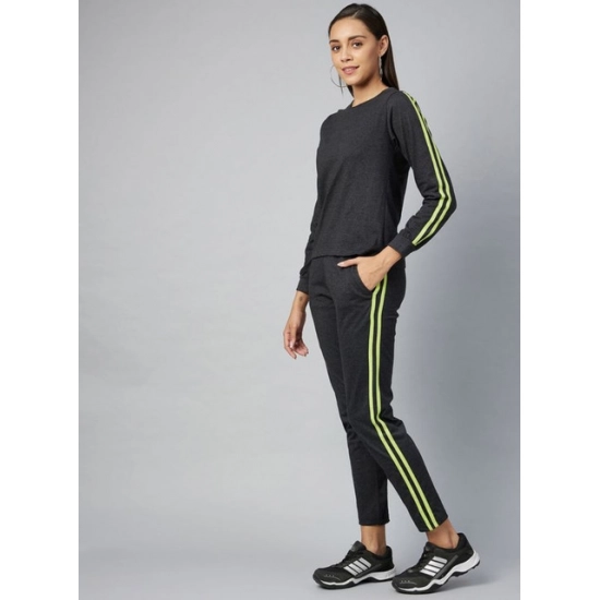 Generic Women's Cotton Solid Long Sleeves Tracksuit (Dark Grey - Green)