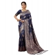 Generic Women's Silk Blend Printed Saree With Unstitched Blouse 5.5Mtr (Navy Blue)