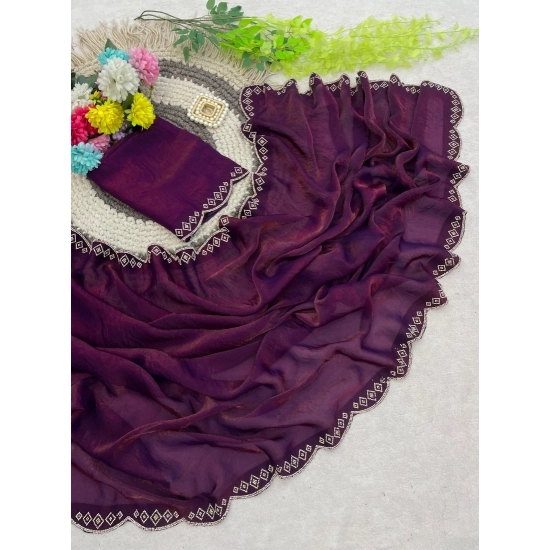 Generic Women's Satin Embellished Saree With Unstitched Blouse 5.5Mtr (Wine) Generic Women's Satin Embellished Saree With Unstitched Blouse 5.5Mtr (Wine)