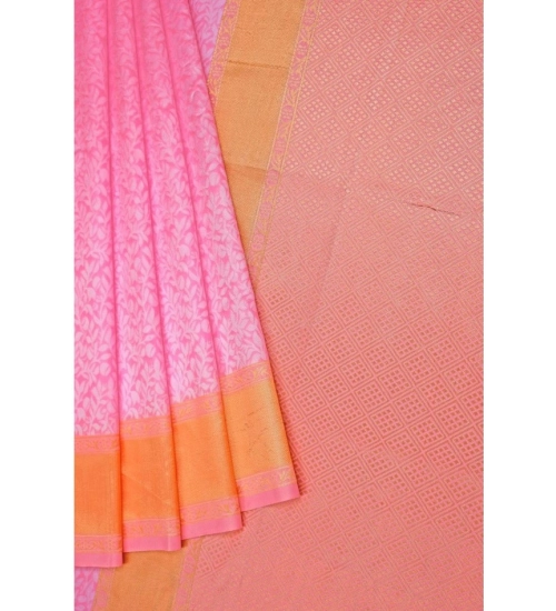 Generic Women's Soft Litchi Silk Jacquard Work Saree With Unstitched Blouse 5.5Mtr (Pink)