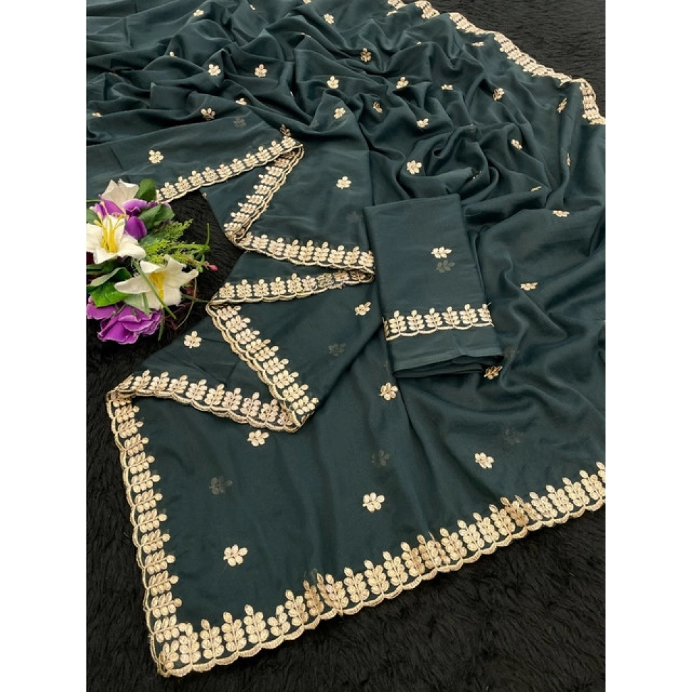 Generic Women's Georgette Embroidered Saree With Unstitched Blouse 5.5Mtr (Teal) Generic Women's Georgette Embroidered Saree With Unstitched Blouse 5.5Mtr (Teal)