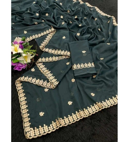 Generic Women's Georgette Embroidered Saree With Unstitched Blouse 5.5Mtr (Teal) Generic Women's Georgette Embroidered Saree With Unstitched Blouse 5.5Mtr (Teal)