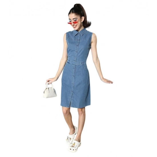 Generic Women's Denim Solid Sleeveless Dress (Blue) Generic Women's Denim Solid Sleeveless Dress (Blue)