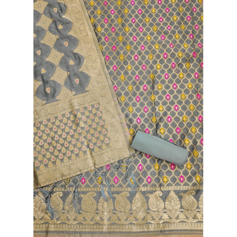 Generic Women's Banarasi Silk Printed Unstitched Salwar Suit Material With Dupatta (Grey, 3Mtrs) Generic Women's Banarasi Silk Printed Unstitched Salwar Suit Material With Dupatta (Grey, 3Mtrs)