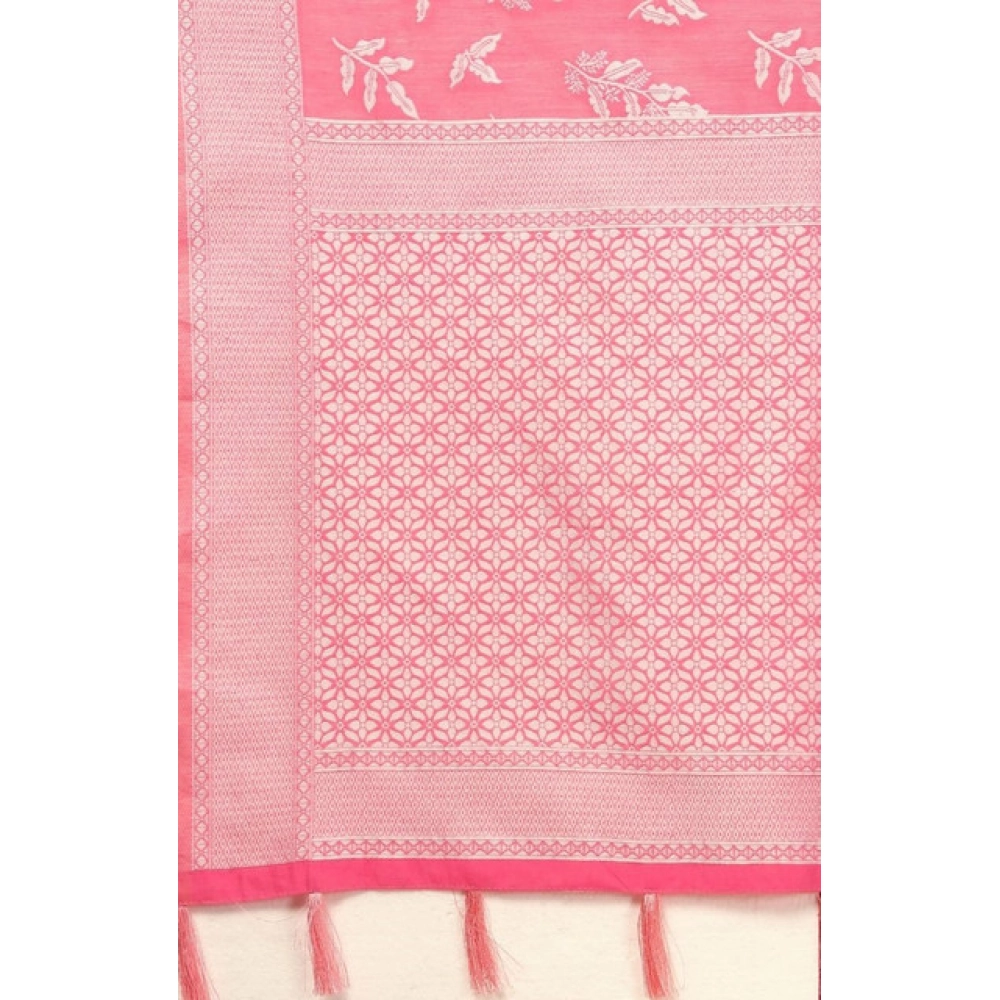 Women's Art Silk Jacquard Printed Saree With Unstitched Blouse 5.5Mtr (Pink)