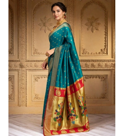 Generic Women's Silk Blend Zari Woven Saree With Unstitched Blouse 5.5Mtr (Rama)