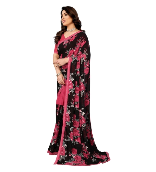 Generic Women's Georgette Printed Saree With Unstitched Blouse 5.5Mtr (Pink)