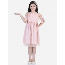 Generic Girl's Net Printed Sleeveless Dress (Blush Pink)
