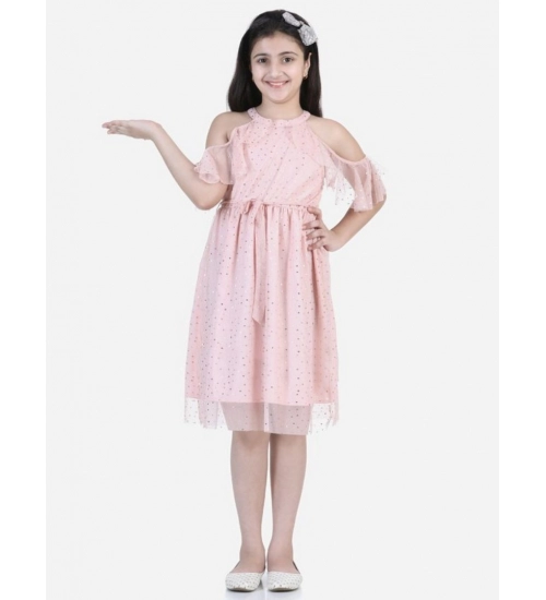 Generic Girl's Net Printed Sleeveless Dress (Blush Pink)
