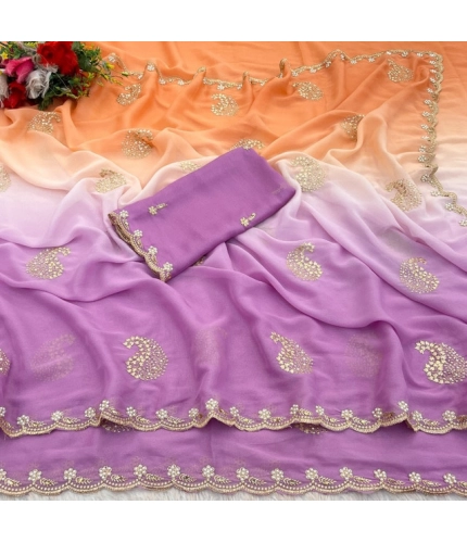 Generic Women's Digital Printed  Geogette Saree With Unstitched Blouse (Wine, 5-6 Mtrs)