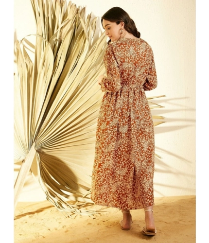 Generic Women's Polyester Floral Long Sleeves Shrug (Brown)