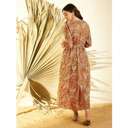 Generic Women's Polyester Floral Long Sleeves Shrug (Brown)