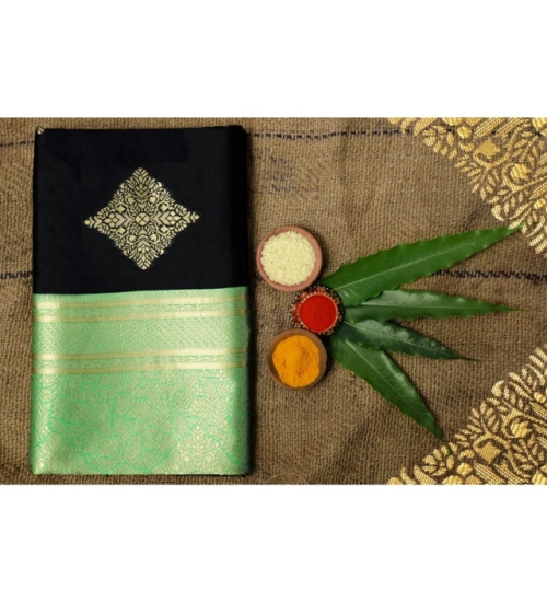 Generic Women's Soft Litchi Silk Jacquard Work Saree With Unstitched Blouse 5.5Mtr (Black) Generic Women's Soft Litchi Silk Jacquard Work Saree With Unstitched Blouse 5.5Mtr (Black)