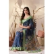 Generic Women's Faux_Linen Printed Saree With Unstitched Blouse 5.5Mtr (Navy_Blue)