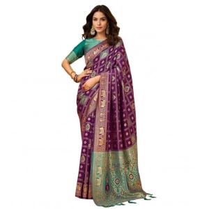 Generic Women's Silk Blend Woven Zari Work Saree With Unstitched Blouse 5.5Mtr (Purple)