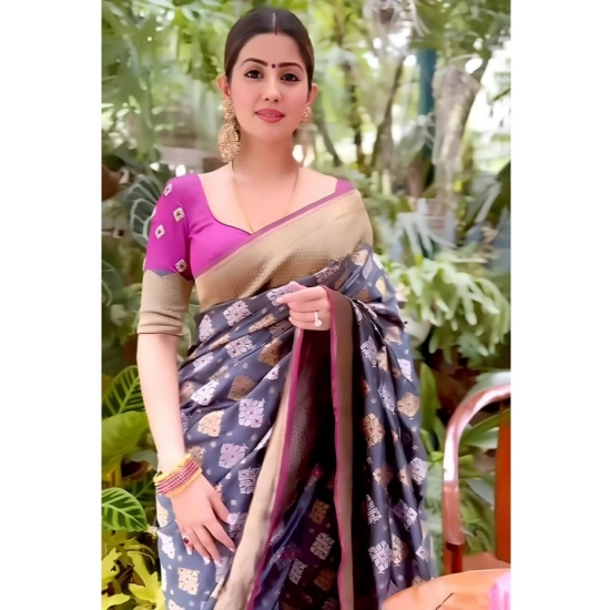 Generic Women's Soft Litchi Silk Jacquard Work Saree With Unstitched Blouse 5.5Mtr (Gray) Generic Women's Soft Litchi Silk Jacquard Work Saree With Unstitched Blouse 5.5Mtr (Gray)