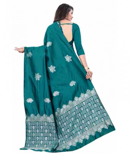 Generic Women's Soft Lichi Silk Printed Saree With Unstitched Blouse 5.5Mtr (Rama)