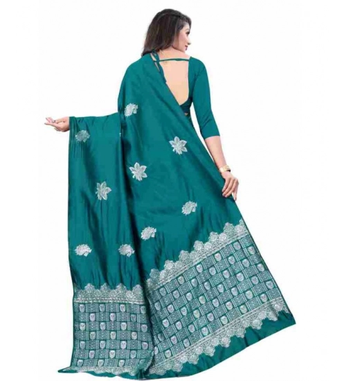 Generic Women's Soft Lichi Silk Printed Saree With Unstitched Blouse 5.5Mtr (Rama)