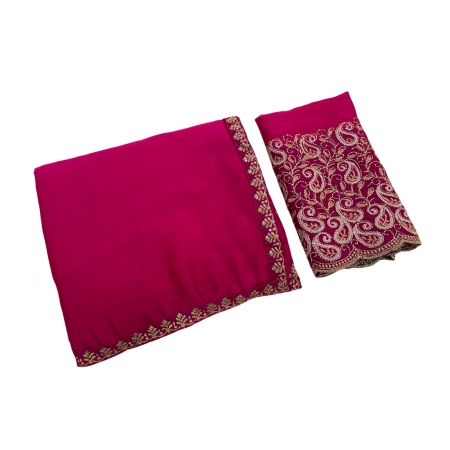 Generic Women's Chiffon Embroidered Saree With Unstitched Blouse 5.5Mtr (Magenta)