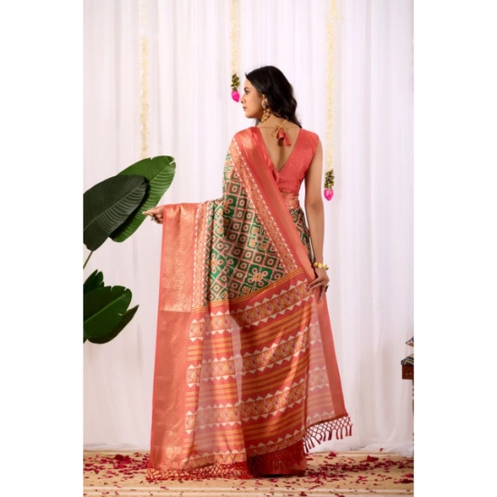 Generic Women's Faux_Silk Woven Saree With Unstitched Blouse 5.5Mtr (Green)